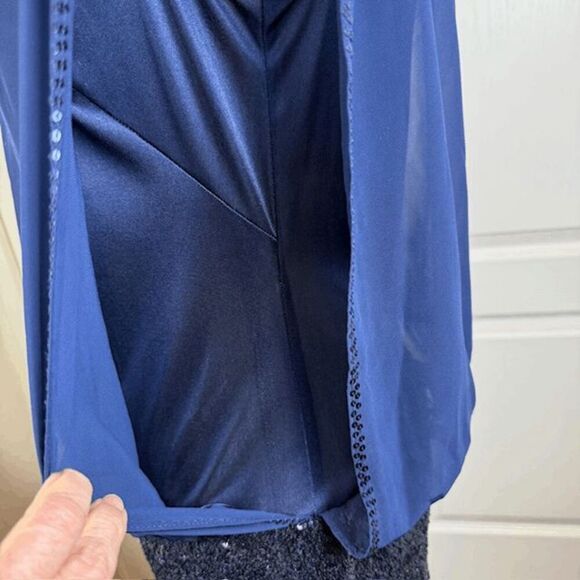 Aidan Mattox Blouson Mini Dress with Sequin Skirt Navy Blue Stretch Size 10 - Picture 5 of 15